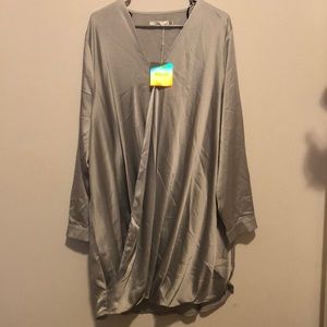 plus size silver wrap over slinky dress